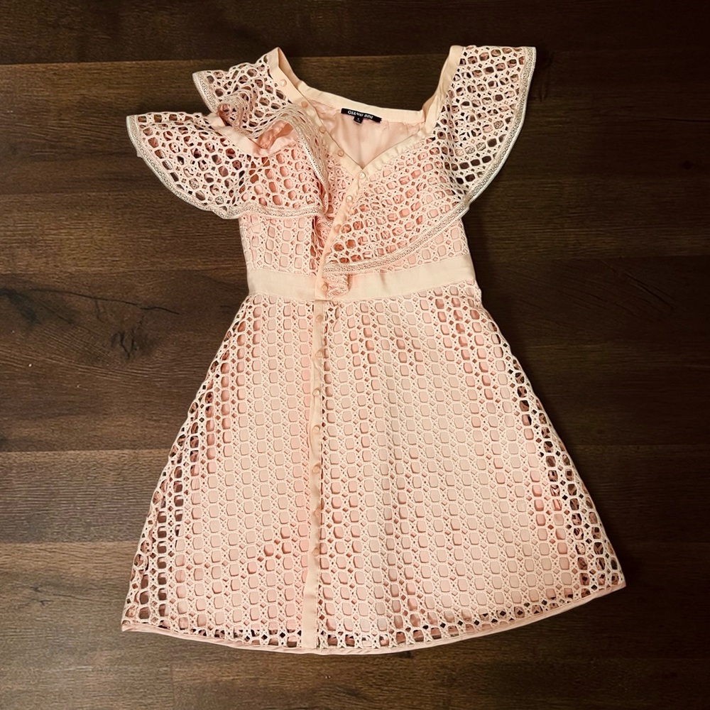 Gianni Bini Blush Peach Eyelet Asymmetrical Ruffle Dress
